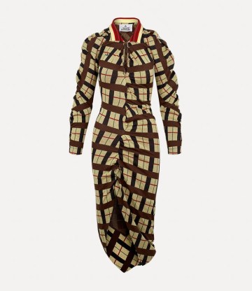VIVIENNE WESTWOOD PULLING DRESS in Multi / asymmetric check print dresses / checked clothing / women’s edgy organic cotton fashion - flipped