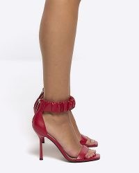 RIVER ISLAND RED RUCHED STRAP HEELED SANDALS ~ barely there going out heels