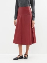 CEFINN Sierra leather midi skirt in red ~ women’s luxury autumn fit and flare skirts