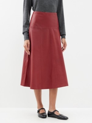CEFINN Sierra leather midi skirt in red ~ women’s luxury autumn fit and flare skirts - flipped