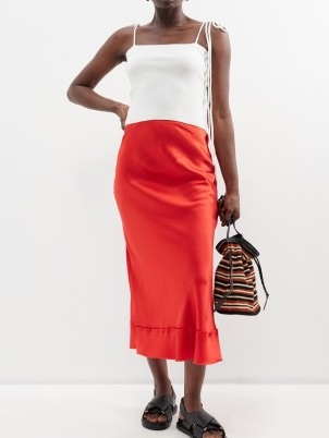 LEE MATHEWS Stella silk-satin midi skirt in red – silky slip skirts