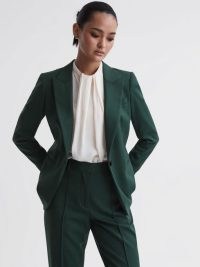 REISS JADE TAILORED FIT SINGLE BREASTED BLAZER in BOTTLE GREEN ~ women’s autumn suit blazers