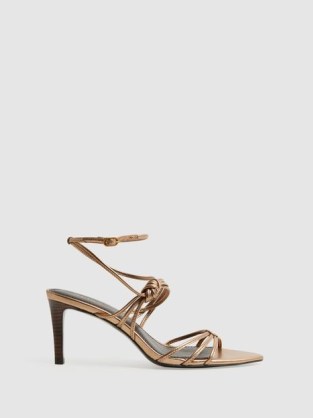 REISS GEORGINA LEATHER STRAPPY HEELS in Bronze – glamorous metallic evening occasion sandals