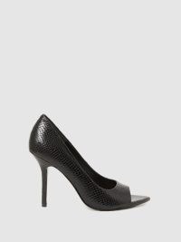REISS ISLA PEEP TOE POINTED COURT SHOES in Black – glamorous animal print high heel courts