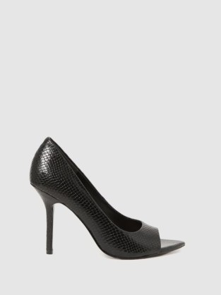 REISS ISLA PEEP TOE POINTED COURT SHOES in Black – glamorous animal print high heel courts