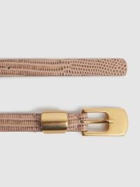 REISS KARLA LEATHER THIN BELT in BLUSH – women’s narrow snakeskin effect belts – luxe snake print accessories