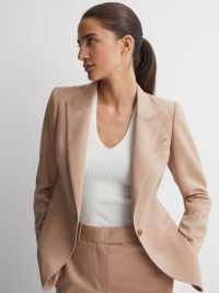 REISS MARLIE TAILORED SINGLE BREASTED BLAZER in CAMEL ~ women’s chic light brown blazers