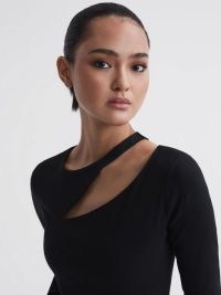 REISS MYLA COTTON CUT-OUT LONG SLEEVE TOP – très chic cutout tops – asymmetric clothing – sophisticated fashion