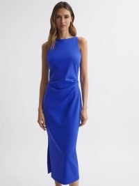 REISS SCARLETT BODYCON BOAT NECK MIDI DRESS in BLUE – chic sleeveless dresses