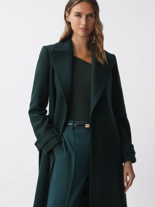 REISS TOR RELAXED WOOL SINGLE BREASTED BELTED COAT in GREEN ~ women’s chic understated winter coats - flipped