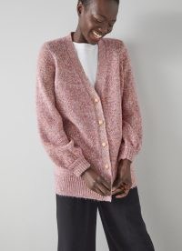 L.K. Bennett Rosy Pink Cotton-Blend Long Cardigan | women’s speckled oversized cardigans #2