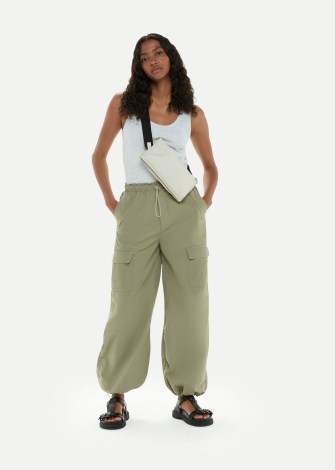 WHISTLES PIPPA PARACHUTE TROUSER in SAGE GREEN ~ women’s cargo clothing ~ womens pocket detail cuffed hem trousers - flipped