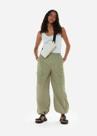 WHISTLES PIPPA PARACHUTE TROUSER in SAGE GREEN ~ women’s cargo clothing ~ womens pocket detail cuffed hem trousers