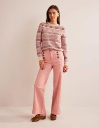 BODEN Sailor Wide Leg Trousers in Pink ~ women’s front button detail trouser