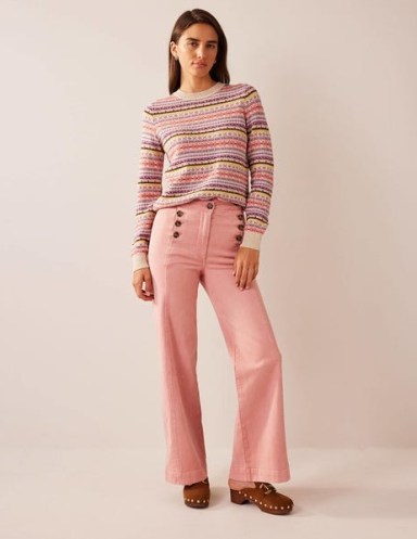 BODEN Sailor Wide Leg Trousers in Pink ~ women’s front button detail trouser - flipped
