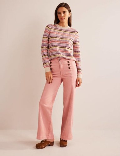 BODEN Sailor Wide Leg Trousers in Pink ~ women’s front button detail trouser