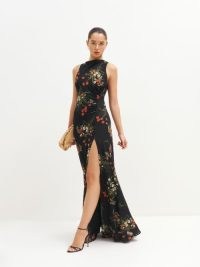 Reformation Senna Dress in Robyn / sleeveless high neck maxi dresses / thigh high split / elegant floral occasion clothing #2