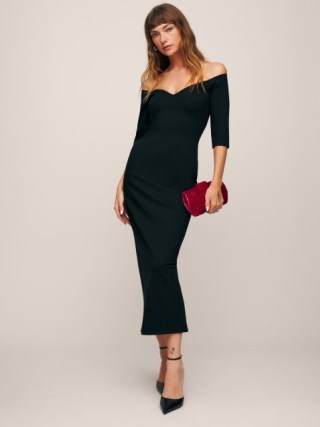 Serenella Knit Dress in Black | chic sweetheart neckline bardot dresses | elegant vintage style evening event clothing | minimalist party fashion