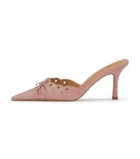 TONY BIANCO Shae Blossom Suede Heels ~ pink pointed eyelet detail mules