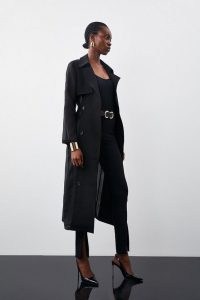 Karen Millen Sheer Panel Detailed Belted Trench Coat in Black | women’s chic autumn coats