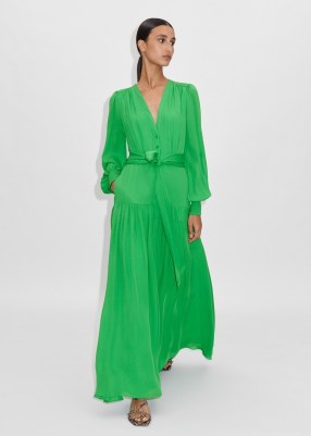 ME and EM Silk Statement V-Neck Maxi Dress + Belt in Rainforest Green ~ flowing long length dresses ~ women’s luxury clothing ~ feminine fashion ~ chic clothes
