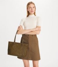 Tory Burch SMALL EVER-READY ZIP TOTE in CHOCOLATE ~ dark brown water resistant coated canvas bags