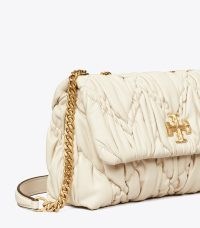 TORY BURCH SMALL KIRA DIAMOND RUCHED CONVERTIBLE SHOULDER BAG in New Ivory ~ Napa leather chain strap bags