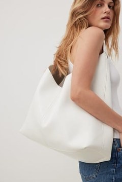 NA-KD Soft Triangular Tote Bag in White | soft slouchy PU shoulder bags - flipped