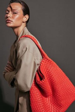 NA-KD Soft Woven Tote in Orange | bright roomy shoulder bags | soft PU handbags - flipped