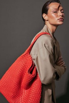NA-KD Soft Woven Tote in Orange | bright roomy shoulder bags | soft PU handbags