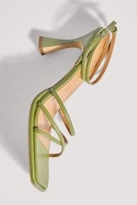 NA-KD Squared Hourglass Strappy Heels in KHAKI GREEN ~ strappy square toe sandals