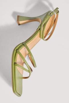 NA-KD Squared Hourglass Strappy Heels in KHAKI GREEN ~ strappy square toe sandals