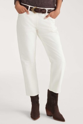 ba&sh devon STRAIGHT-LEG JEANS in White | women’s organic cotton cropped jean | womens ankle grazers - flipped