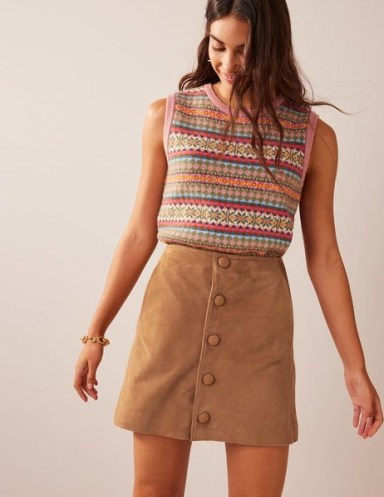 BODEN Suede A-line Mini Skirt Light Tan ~ women’s brown short legth vintage style skirts - flipped