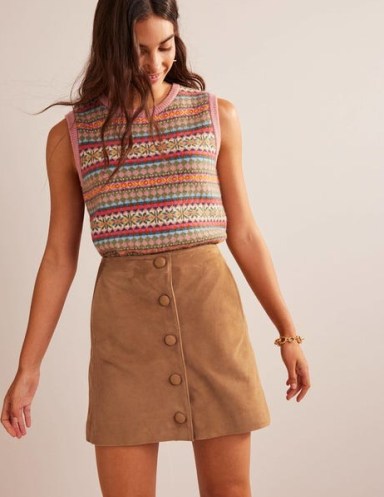 BODEN Suede A-line Mini Skirt Light Tan ~ women’s brown short legth vintage style skirts