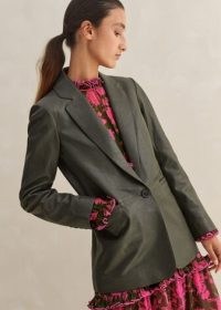 ME AND EM Supersoft Italian Leather Blazer in KHAKI ~ women’s luxe blazers ~ luxury green jackets