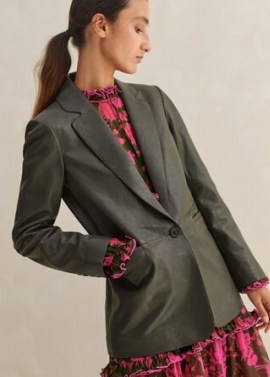ME AND EM Supersoft Italian Leather Blazer in KHAKI ~ women’s luxe blazers ~ luxury green jackets