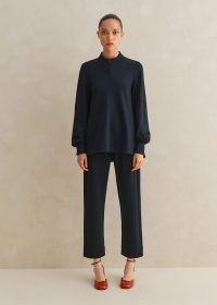ME and EM Tailored Ponte Pull On Slim Crop Trouser in Navy – women’s dark blue cropped hem trousers