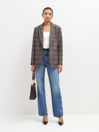 Reformation The Classic Relaxed Blazer in Chocolate Plaid – women’s brown checked blazers – womens smart check print winter jackets