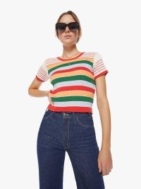MOTHER DENIM The Itty Bitty Scoop Neck Tee in Rainbow Multi Stripe / retro style tees / vintage inspired T-shirts / womens striped T-shirt