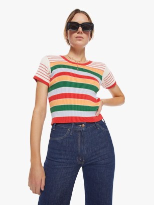 MOTHER DENIM The Itty Bitty Scoop Neck Tee in Rainbow Multi Stripe / retro style tees / vintage inspired T-shirts / womens striped T-shirt - flipped