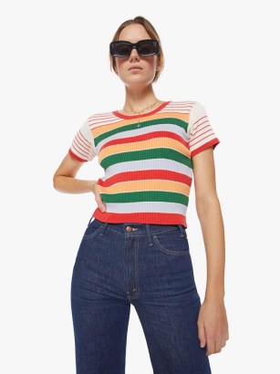 MOTHER DENIM The Itty Bitty Scoop Neck Tee in Rainbow Multi Stripe / retro style tees / vintage inspired T-shirts / womens striped T-shirt