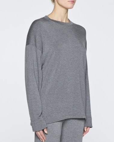 BLEUSALT The Oversized Crew in Dark Grey / women’s slouchy drop shoulder top / womens long sleeve relaxed fit tops - flipped
