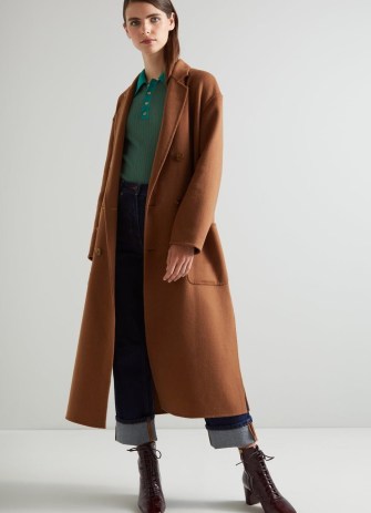 L.K. BENNETT Tilda Brown Double Faced Wool Coat ~ women’s luxury outerwear ~ womens quality longline winter coats ~ side slits ~ relaxed fit - flipped