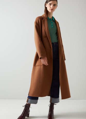 L.K. BENNETT Tilda Brown Double Faced Wool Coat ~ women’s luxury outerwear ~ womens quality longline winter coats ~ side slits ~ relaxed fit