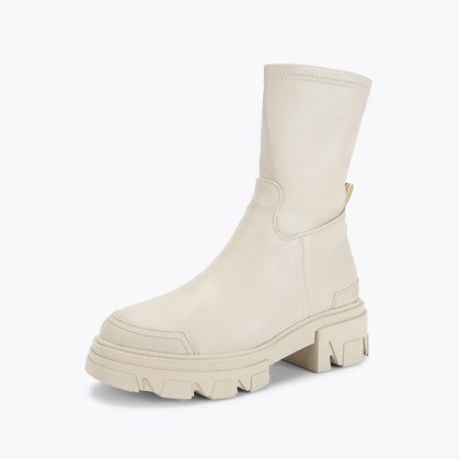 KG Kurt Geiger Trekker Sock Boot in Cream ~ women’s chunky soft ankle vegan boots - flipped