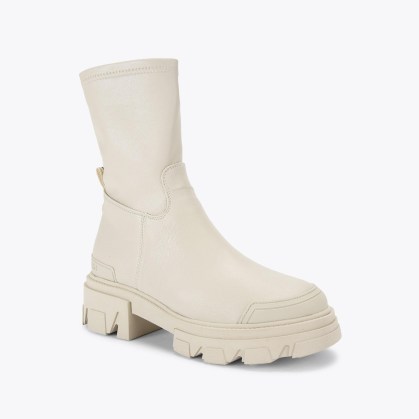 KG Kurt Geiger Trekker Sock Boot in Cream ~ women’s chunky soft ankle vegan boots