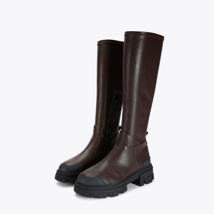KG Kurt Geiger Trekker Sock Knee Boot in Brown ~ women’s chunky sole winter vegan boots - flipped
