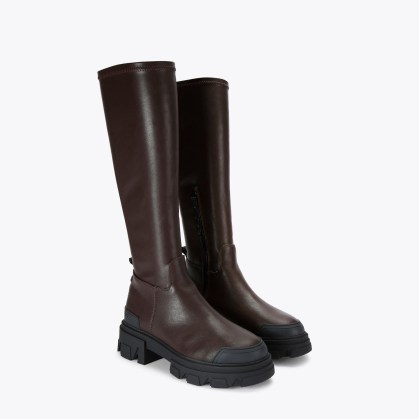 KG Kurt Geiger Trekker Sock Knee Boot in Brown ~ women’s chunky sole winter vegan boots
