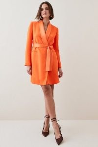 Karen Millen Tuxedo Wrap Mini Dress in Orange – vibrant jacket style evening dresses – glamorous blazer style occasion clothing
